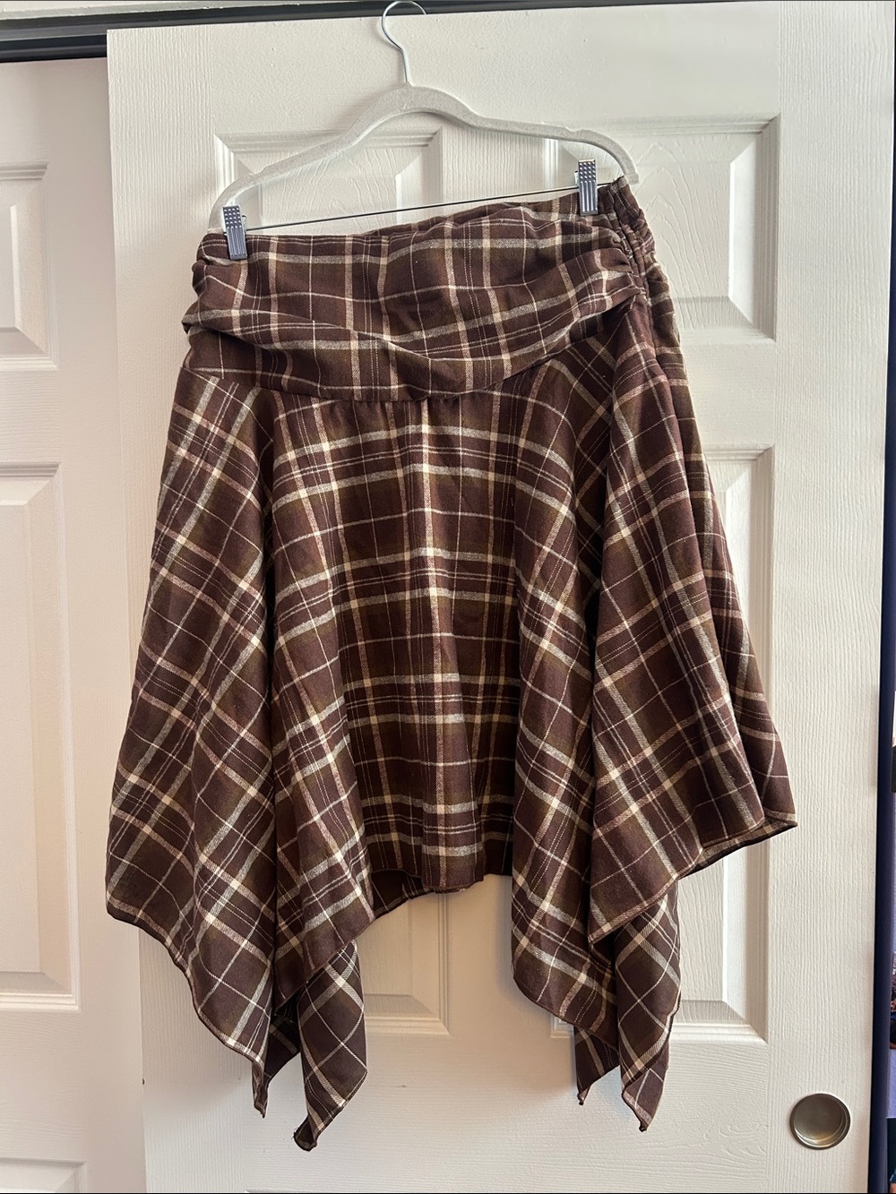 Brown Plaid Asymmetric Handkerchief Hem Skirt